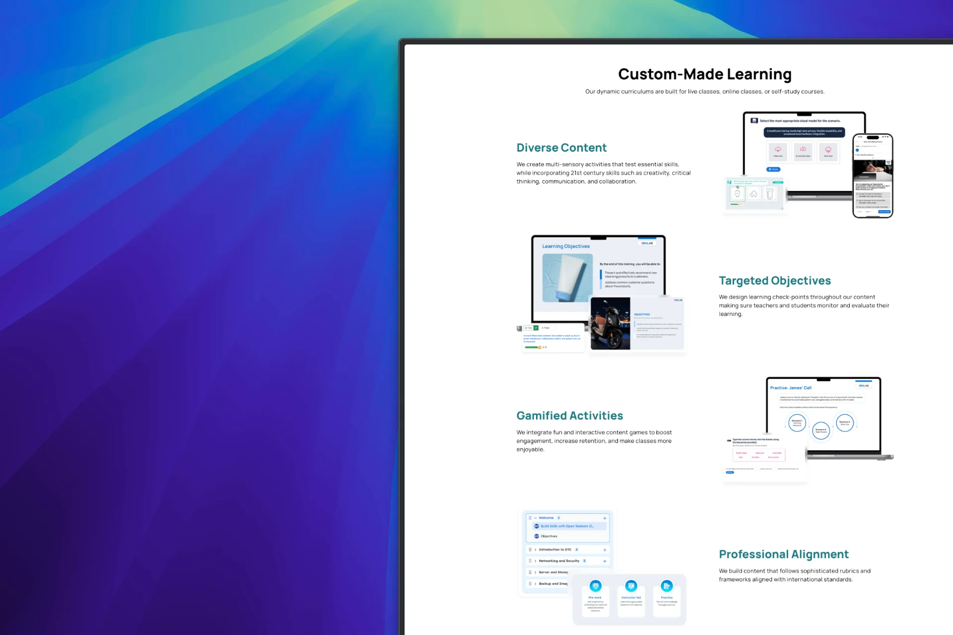 Cognitrex Custom-Made Learning section
