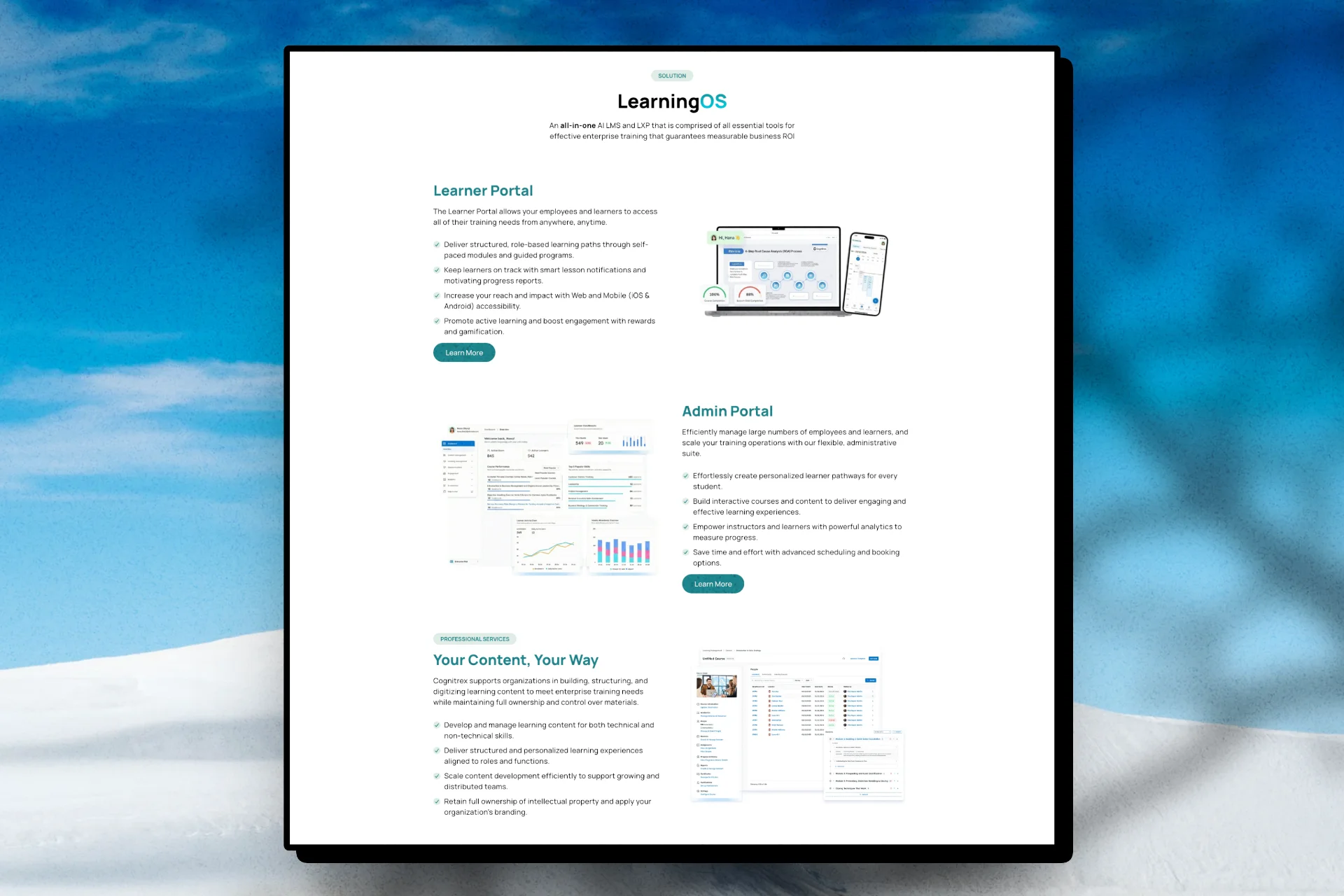 Cognitrex LearningOS platform overview page