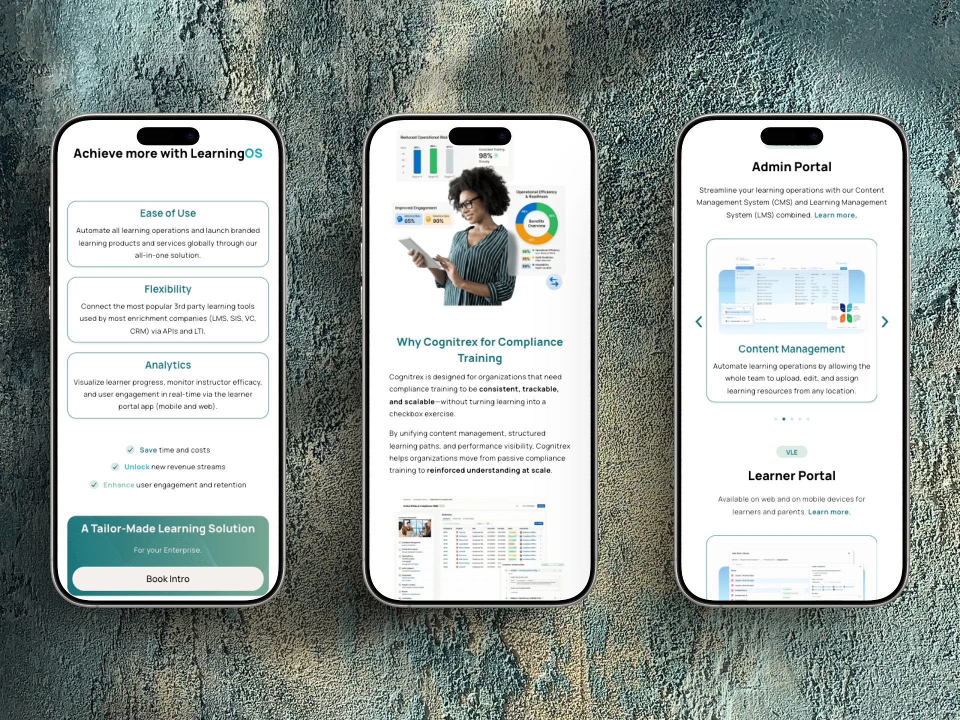 Cognitrex mobile experience across three screens