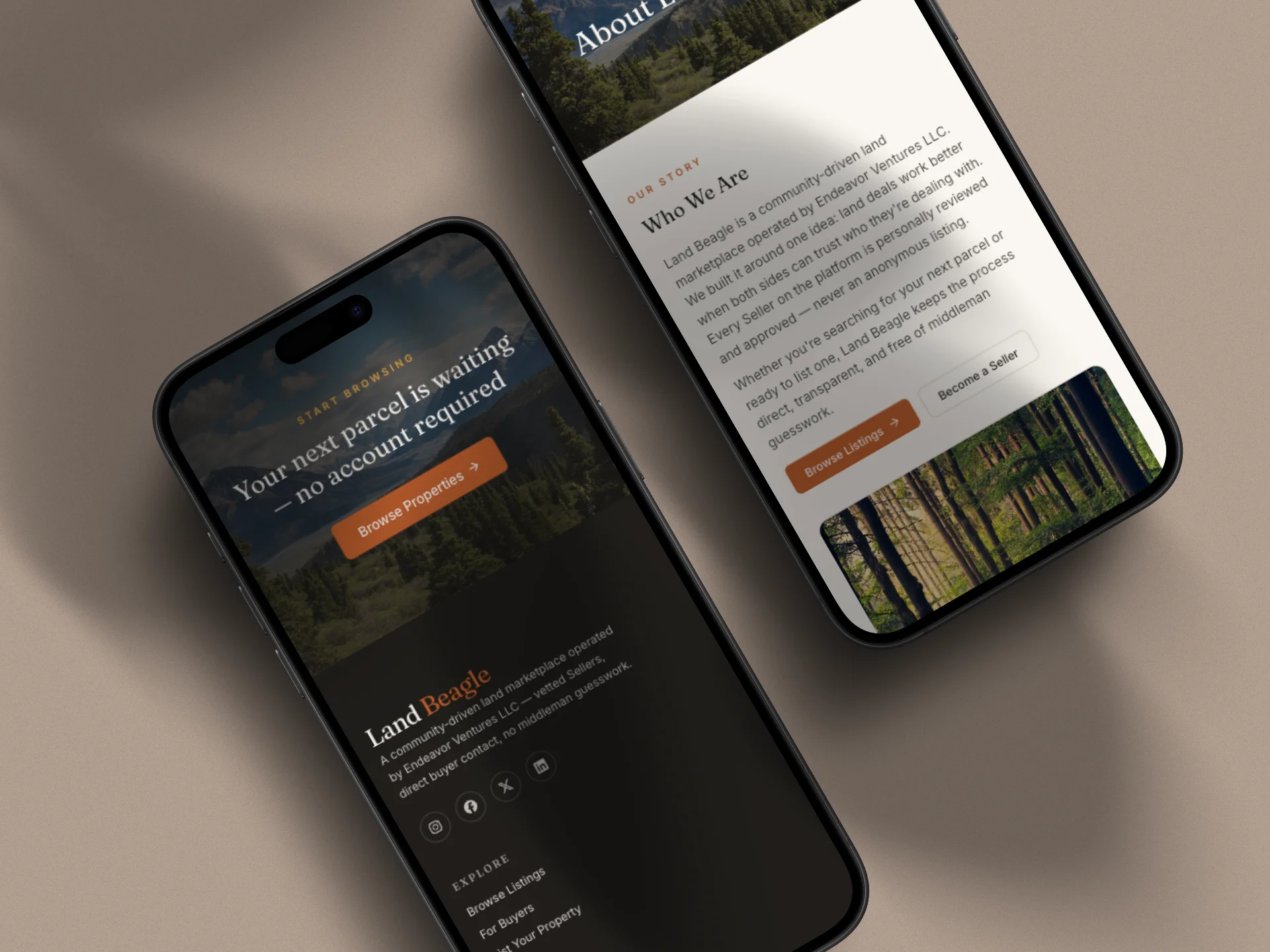 Land Beagle — mobile experience on two devices