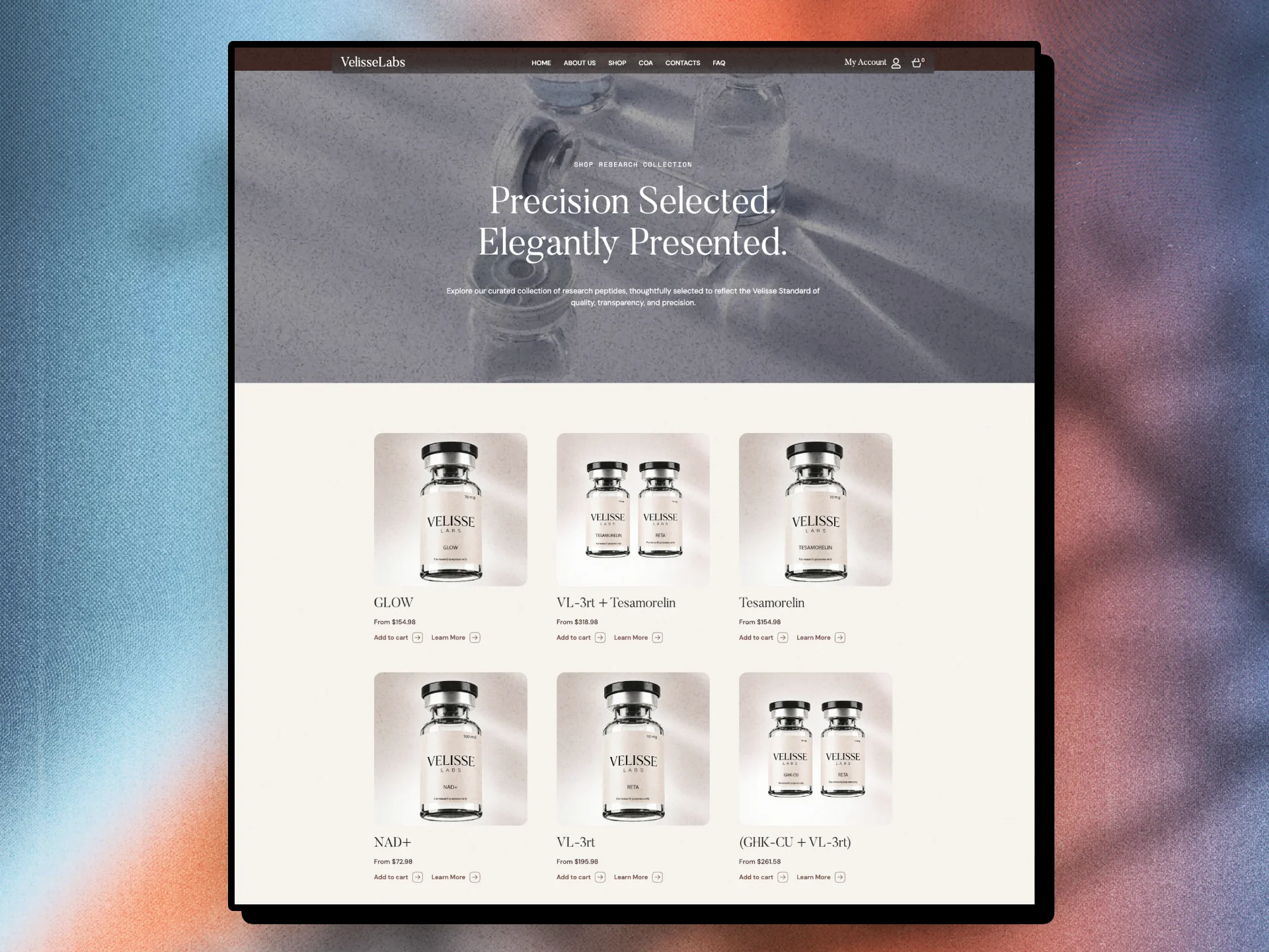 Velisse Labs — account-gated product shop listing